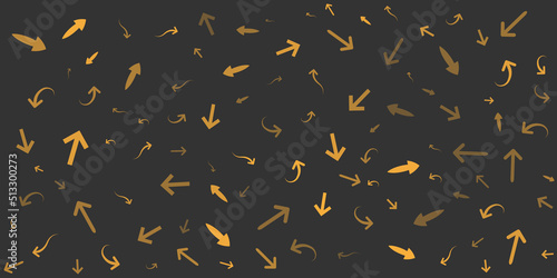 Various Randomly Placed and Shaped Brown Arrow Symbols - Pattern of Various Sizes, Shapes and Orientation on Wide Scale Dark Background - Design Template in Editable Vector Format © bagotaj