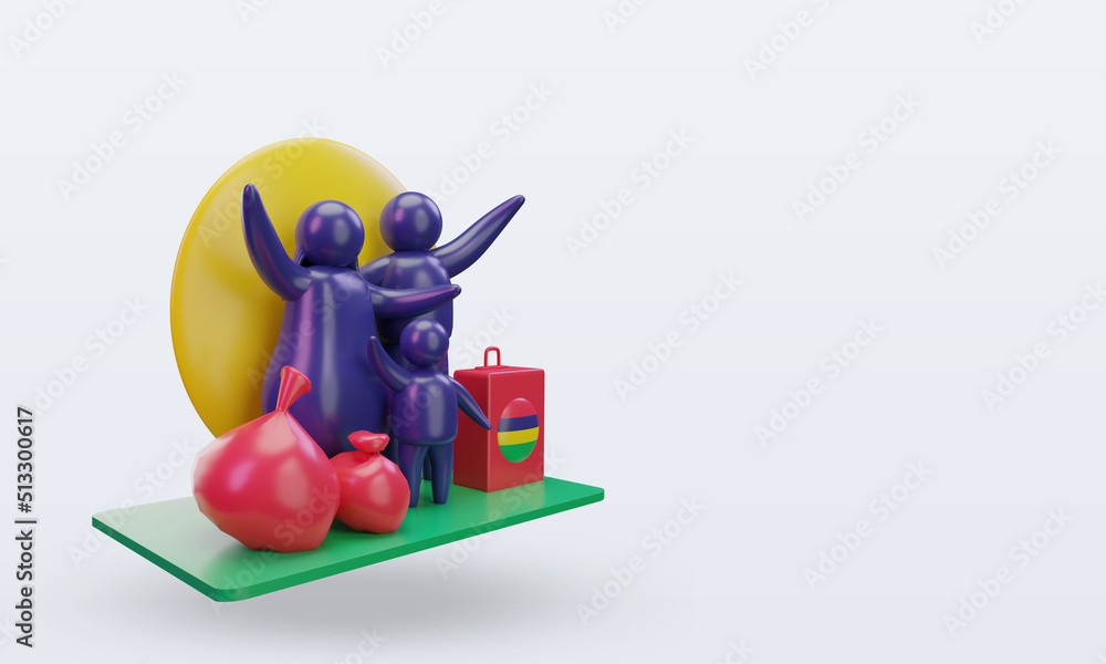 3d world refugee day Mauritius flag rendering left view 3d world refugee day Mauritius flag rendering left view