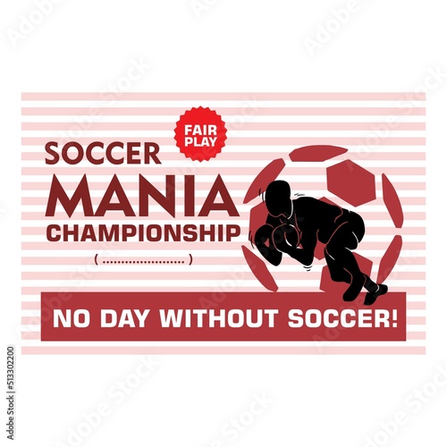 soccer mania championship banner logo, silhouette of a keeper in action, vector illustrations