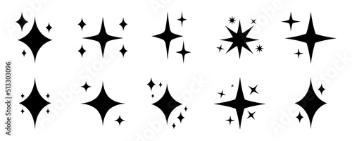 Shining icons vector set. Sparkle and flash sign. Glow star icons. Shiny effect. Cleaning symbol. Bright glitter sign.