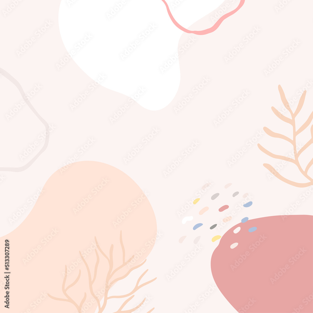 Beautiful pastel social media square banner background template with minimal abstract organic shapes composition in trendy contemporary collage style. Minimal background with Scandinavian color theme