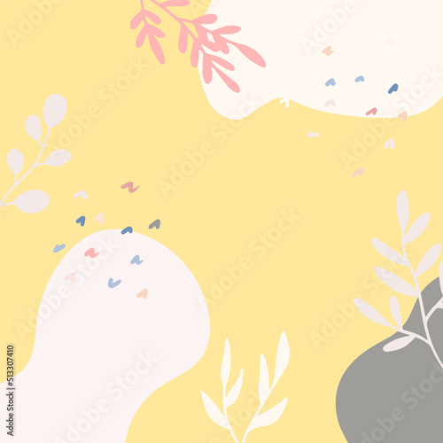 Beautiful pastel social media square banner background template with minimal abstract organic shapes composition in trendy contemporary collage style. Minimal background with Scandinavian color theme