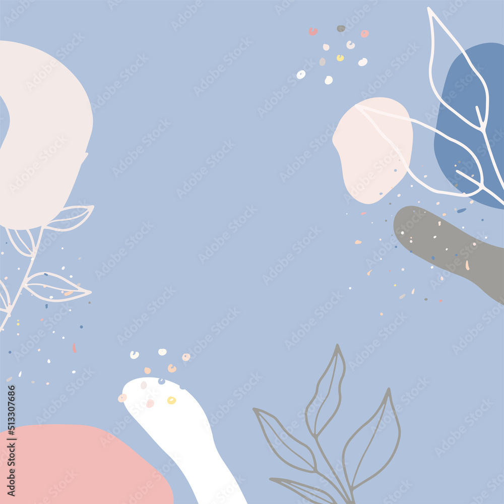 Obraz premium Beautiful pastel social media square banner background template with minimal abstract organic shapes composition in trendy contemporary collage style. Minimal background with Scandinavian color theme