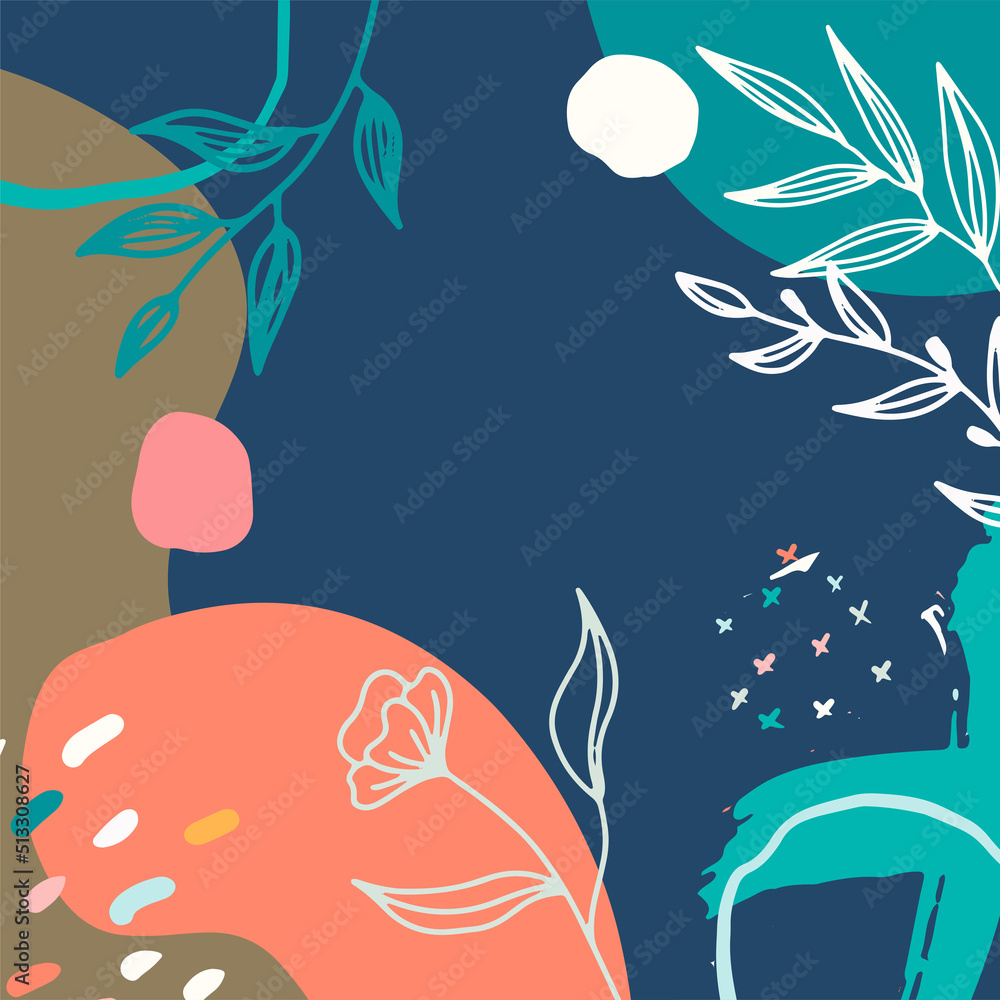 Minimalist abstract square background with outline leaves and Scandinavian color theme Minimalist abstract square background with outline leaves and Scandinavian color theme