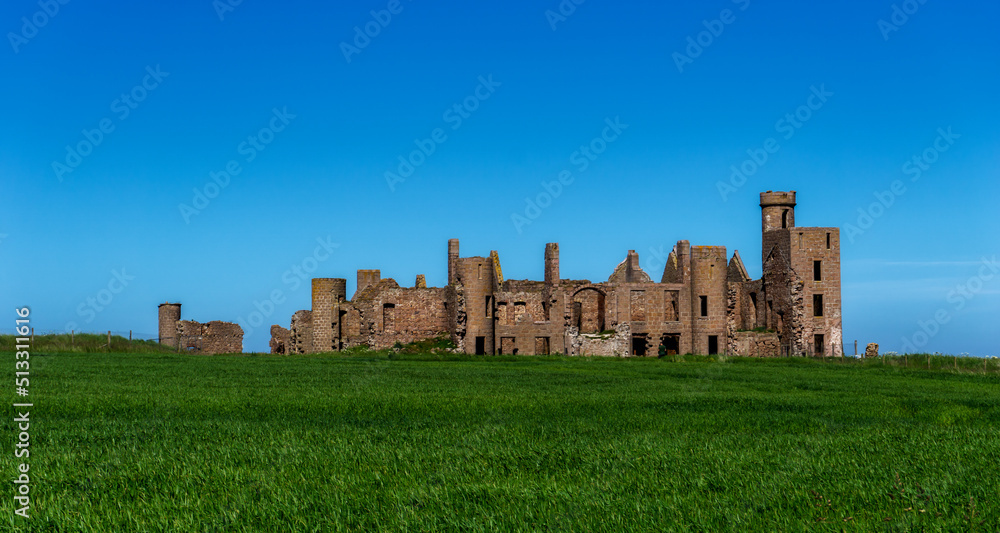 view of Slains Castle and the wild coast of Aberdeenshire