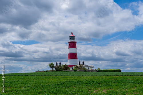view of the historic Happisburgh Lighthouse on the North Norfolk coast of England
