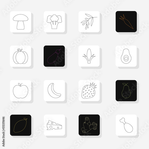 useful fruit and vegetable set icons