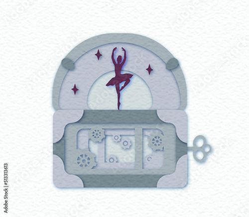 Vector vintage music box illustration. Paper applique vintage musical box composition