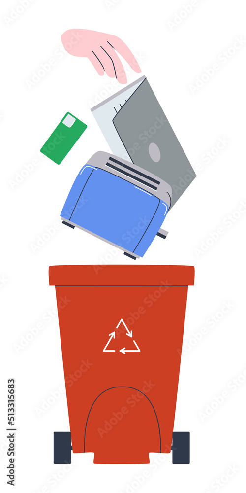 Special container for waste in the form of old equipment and electronics. Eco-friendly disposal of household and electronic equipment. Flat vector illustration. Eps10 Special container for waste in the form of old equipment and electronics. Eco-friendly disposal of household and electronic equipment. Flat vector illustration. Eps10