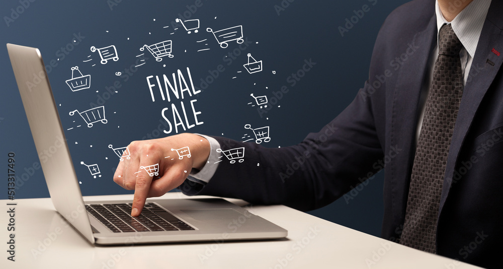 Businessman working on laptop, e-commerce concept Businessman working on laptop, e-commerce concept