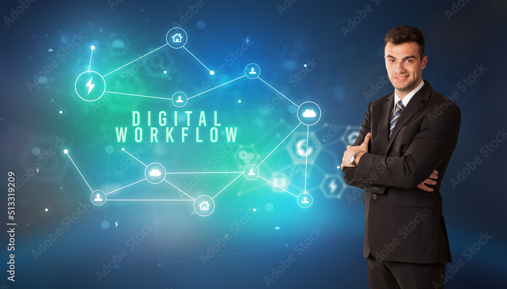 Businessman thinking about technology concept Businessman thinking about technology concept