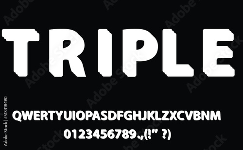 Glitched triple retro fonts  . Vector alphabet .