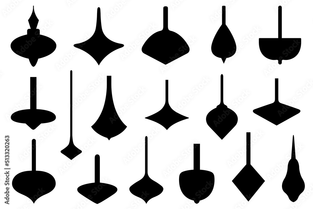 Collection of different spinning tops isolated on white Collection of different spinning tops isolated on white