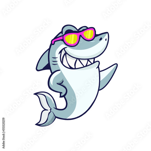 Smiling Shark Cartoon Mascot Character With Sunglasses, vector illustration