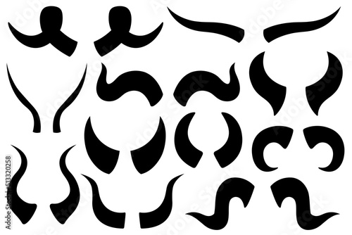 Collection of different animal horns isolated on white