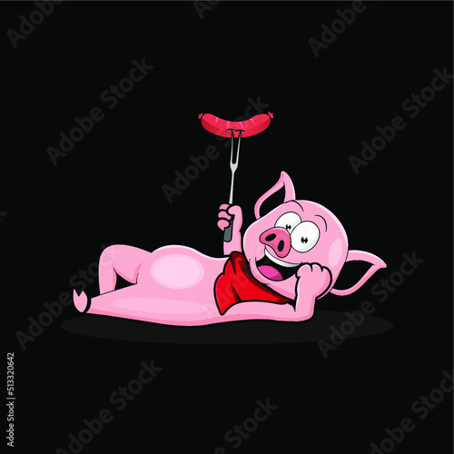 Mascot of pig for bbq in badge logo - Vector