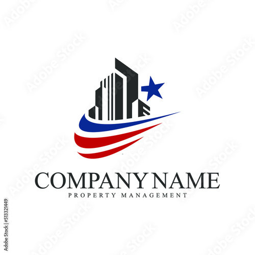 American House with Stars and Stripes Illustration for a Business Card
