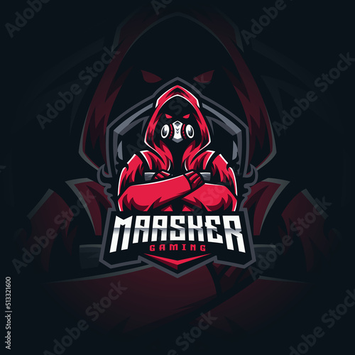 Hoodie Mask Mascot Esport Logo Design Illustration For Gaming clup