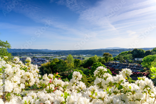 うららかな春の季節　絶景パノラマ風景(日輪寺つつじ公園)
Beautiful spring season with a panoramic view (Nichirinji Tsutsuji Park)
日輪寺は、赤穂浪士の遺髪塔があることで有名なお寺です。
芭蕉の碑や肥後三大銘鐘のひとつに数えられる楼門の鐘も見られます。
日本(春)2022年撮影
Japan (Spring)
九州・熊本県山鹿市 photo