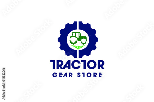 tractor gear store logo concept. farm agriculture tractor tools maintenance service logo