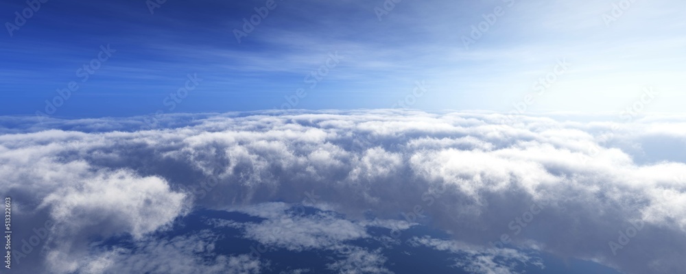 Obraz premium Panoama clouds, view of the clouds from above, among the clouds, 3d rendering