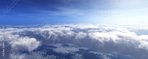 Panoama clouds, view of the clouds from above, among the clouds, 3d rendering