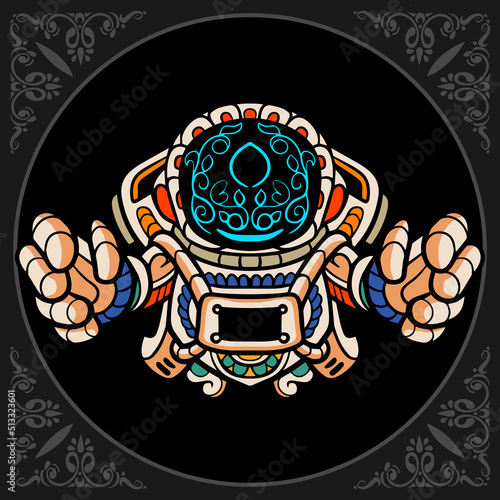 Colorful astronaut zentangle arts. isolated on black background