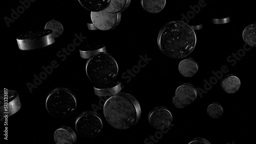 Photography Many hockey pucks on black background. Hockey sport concept.