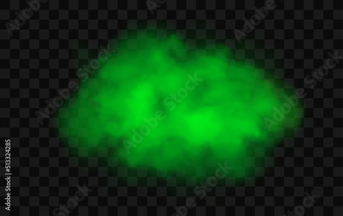 Green smoke, fog or gas cloud. Realistic 3d vector illustration isolated on transparent background