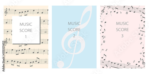 音符, 楽譜の音楽モチーフ ポスターサイズ フレームセット ベクターイラスト