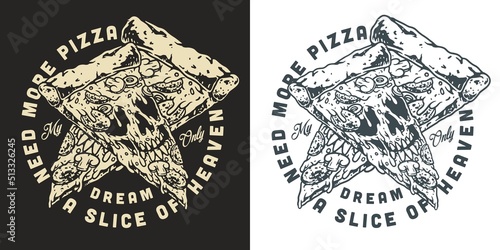 Pizza slice vintage monochrome flyer