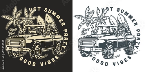 Summer party vintage monochrome poster