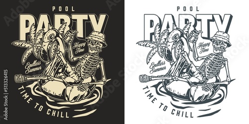 Pool party vintage monochrome poster