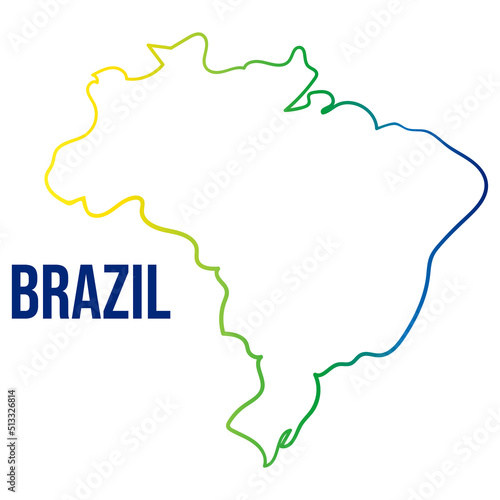Outline isolated map of Brazil with gradient of brazilian national flag colors