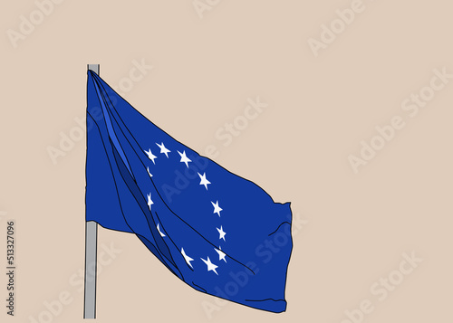 European Union flag with flagpole flat icon with long shadow. Vector illustration EPS10