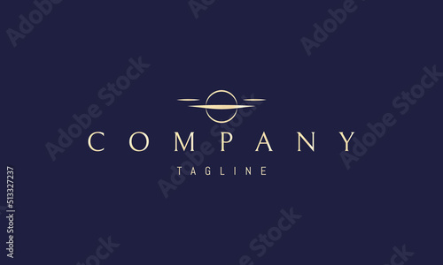 Vector golden logo on which an abstract image of a drone in a linear minimalist style.