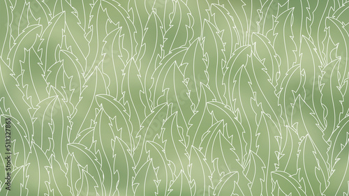 Blurry watercolor gray green wallpaper with dandelion leaves outlines