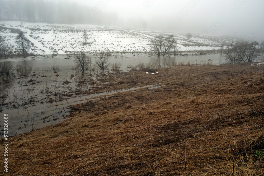 Obraz premium high river bank in early spring