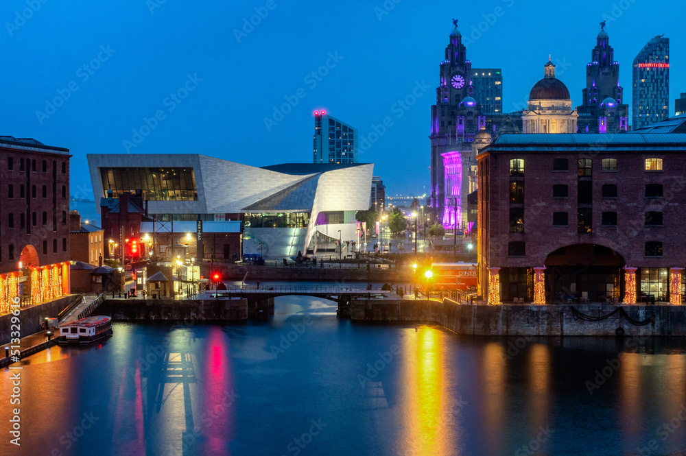 Liverpool Waterfront buildings at night
