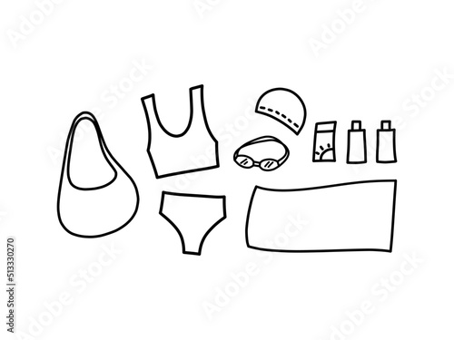 Doodle art of swimming set. Graphic element for sport and healthy concept.