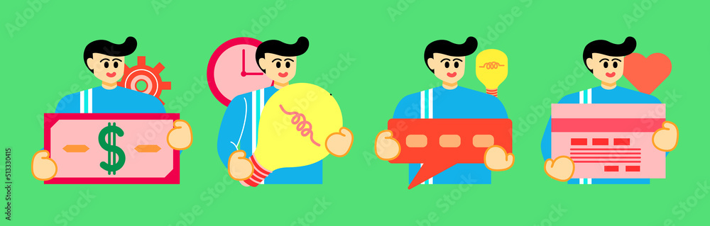 Set Business Concept illustrations. Collection of scenes with man taking part in business activities. Vector illustration Set Business Concept illustrations. Collection of scenes with man taking part in business activities. Vector illustration