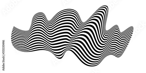 Waving flag as a brush stroke with zebra texture. Vest striped with fabric Black and white stripes curved in a bizarre way with waves curving along the trajectory
