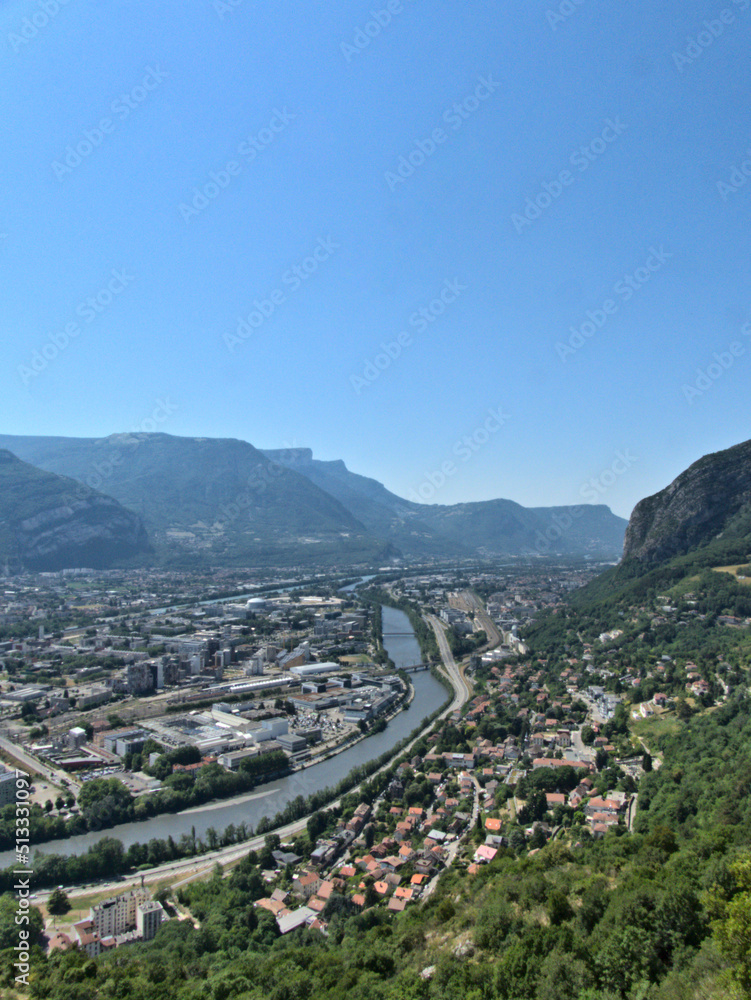 Grenoble, France - June 2022 : Visit the beautiful city of Grenoble in the middle of the Alps from the Bastille