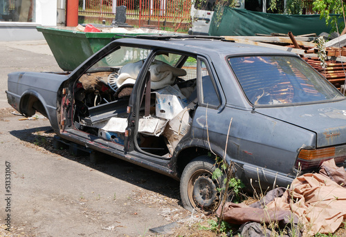 Wreck of an old car at the junkyard