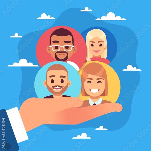 Support of national minorities and social groups. Care and help multi-ethnic people, multicultural community protection, rights for all nations, vector cartoon unity and integration concept