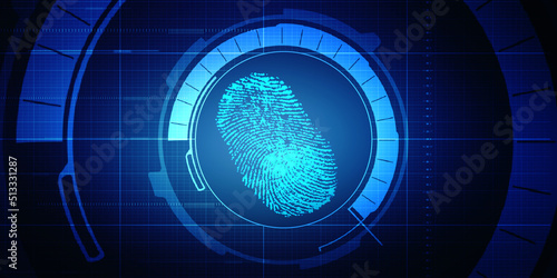 Abstract security system concept with fingerprint on technology background  Fingerprint Scanning Identification System. Biometric Authorization and Business Security Concept