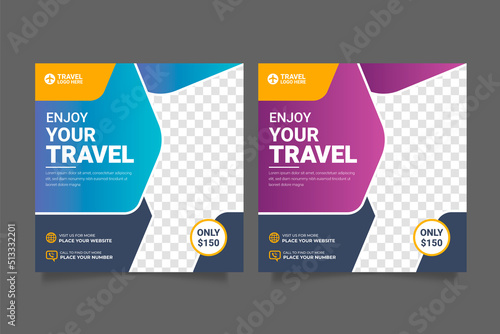 Travel holiday vacation social media post templateHoliday and tour advertisement banner design