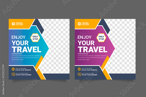 Travel holiday vacation social media post templateHoliday and tour advertisement banner design