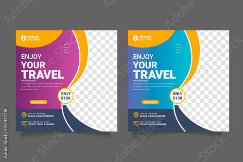 Travel agency sale social media post template flyer or poster for travelling agency business