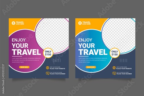 Travel agency sale social media post template flyer or poster for travelling agency business